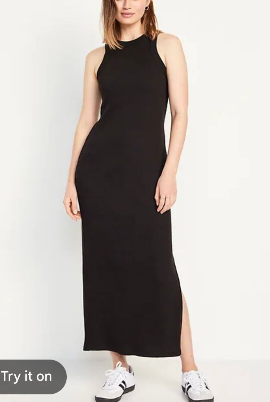 Old Navy black ribbed racerback tank midi dress built in bra xs